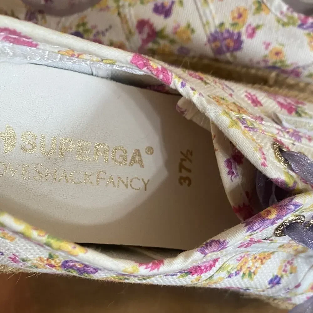 LoveShackFancy Floral Espadrille Platform Sneakers Superga Sheer Purple Laces
